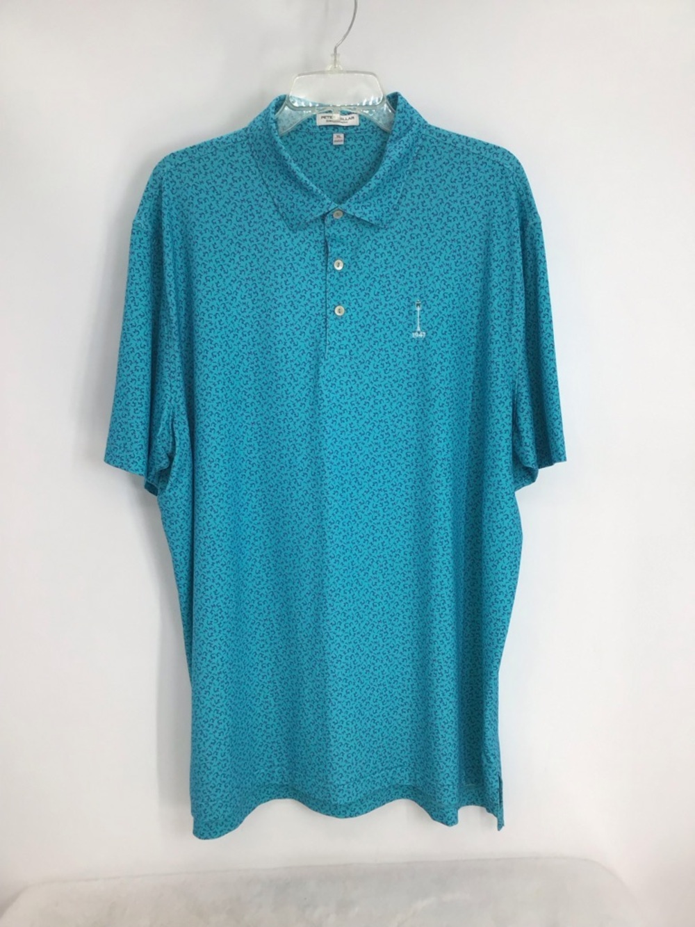 Peter Millar Men’s Summer Comfort Shark Print Golf Polo Shirt Blue Size XL